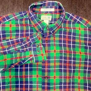 L.L. Bean Mens Large Green Blue Red Plaid Long Sleeve Button Down Flannel Shirt